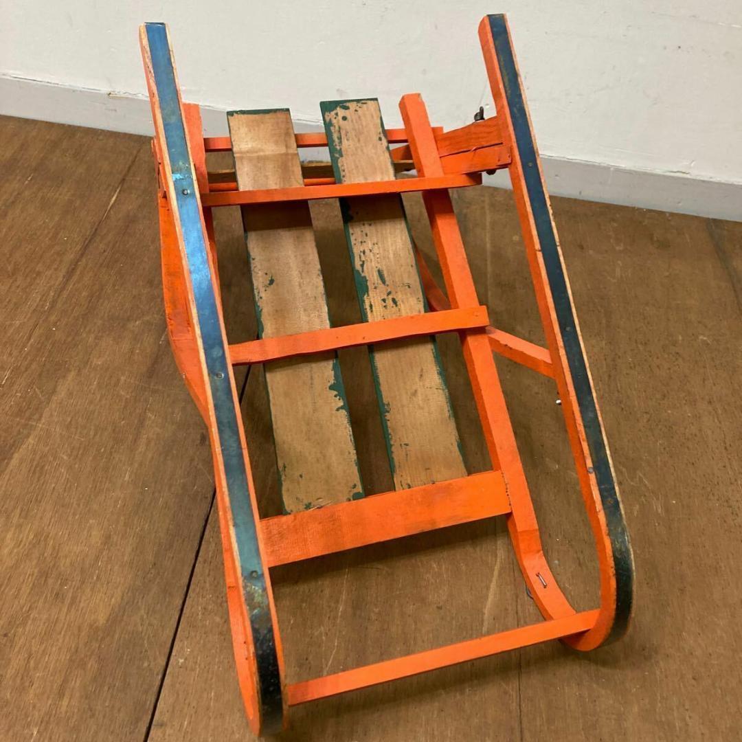 木製 手押し そり 昭和レトロ オレンジ6 曲げ木 犬ぞり 犬そり ガーデニング