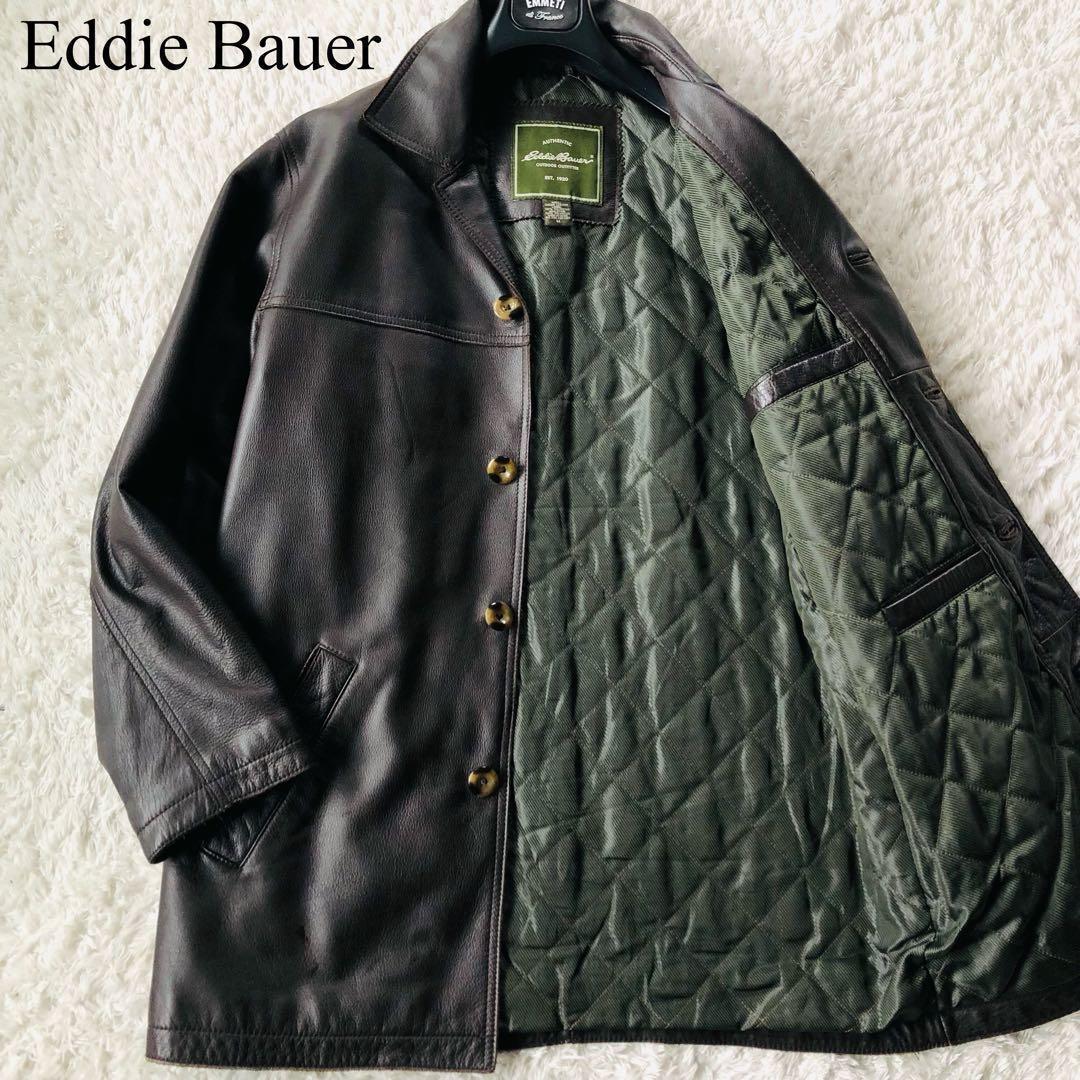 美品✨ エディーバウアー レザーコート 高級牛革 キルティング 艶感 濃茶 M