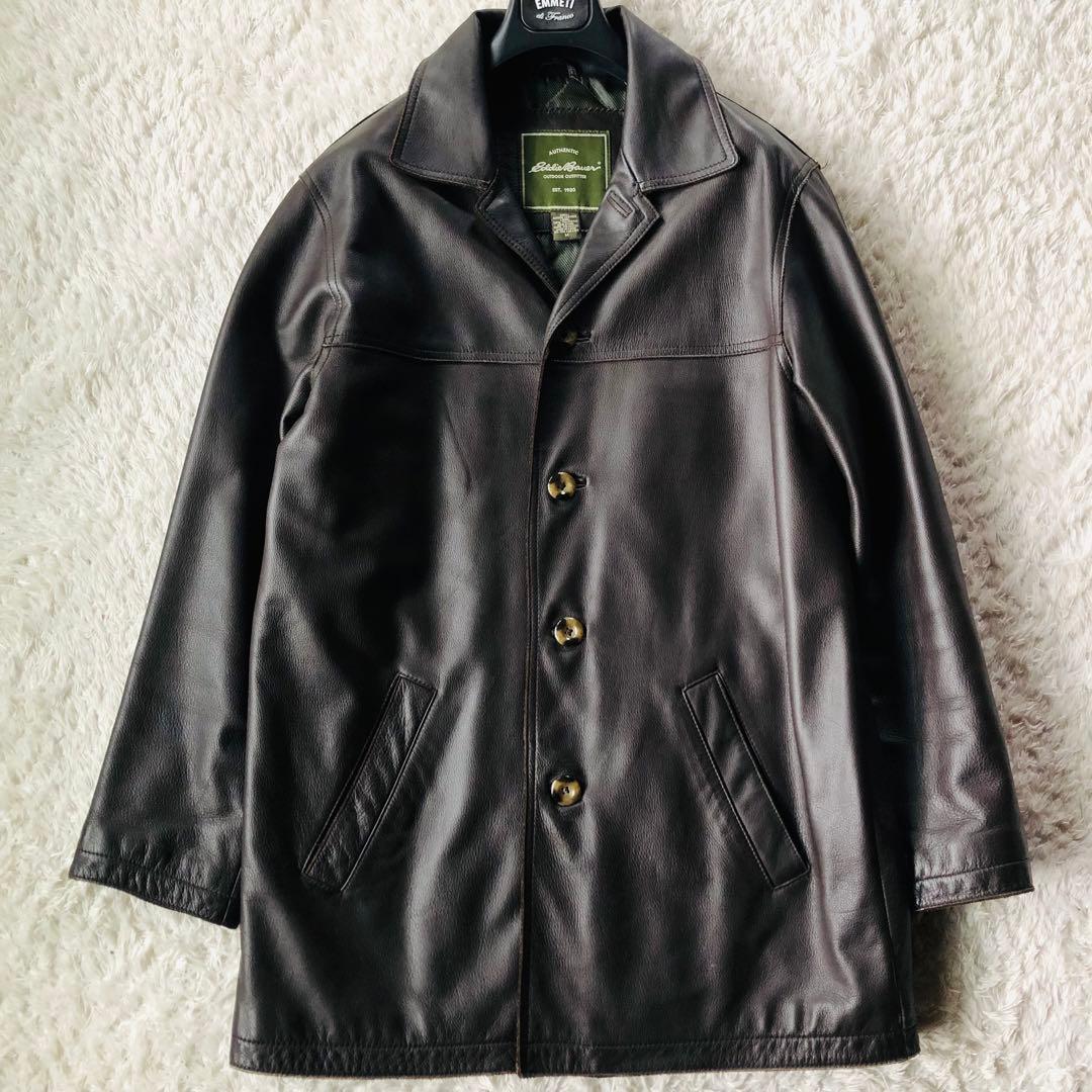 美品✨ エディーバウアー レザーコート 高級牛革 キルティング 艶感 濃茶 M