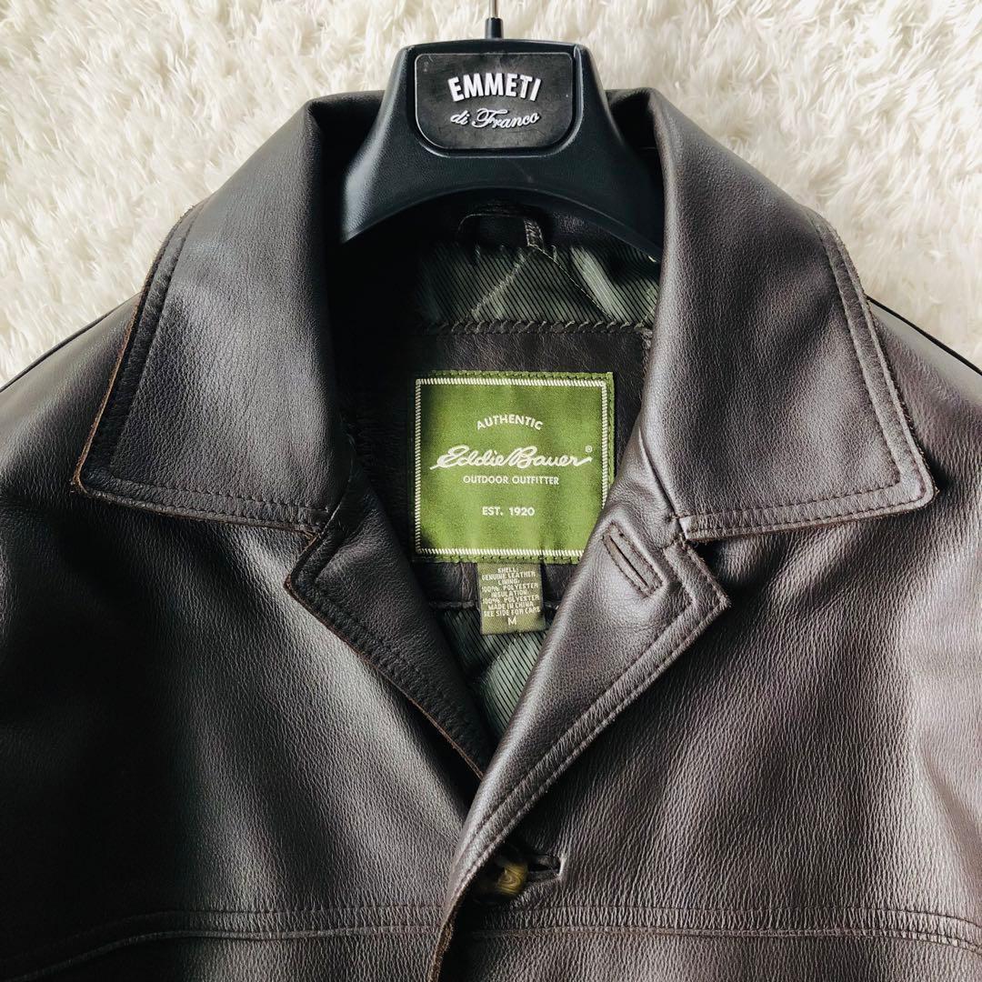 美品✨ エディーバウアー レザーコート 高級牛革 キルティング 艶感 濃茶 M