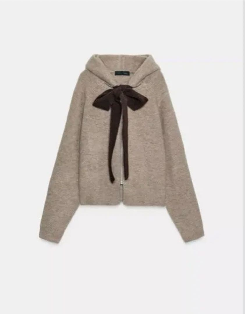 ZARA フード付きタイベルトニットガーディガン