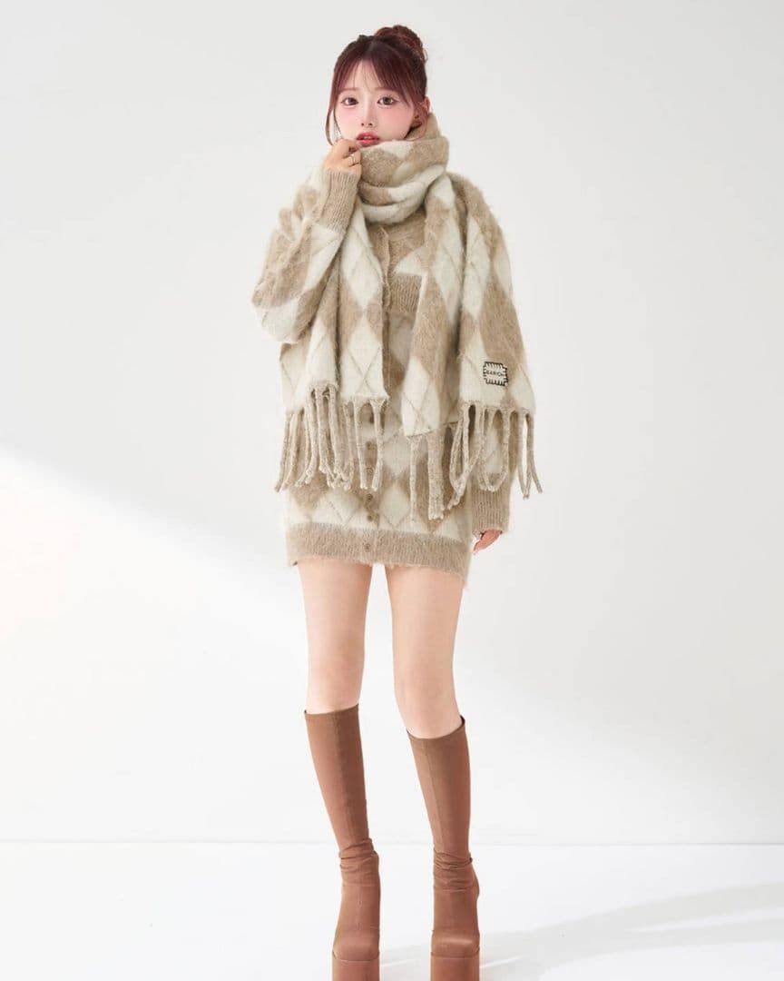 ダーリッチ アーガイルニットアンサンブル ベージュ FREE フリー