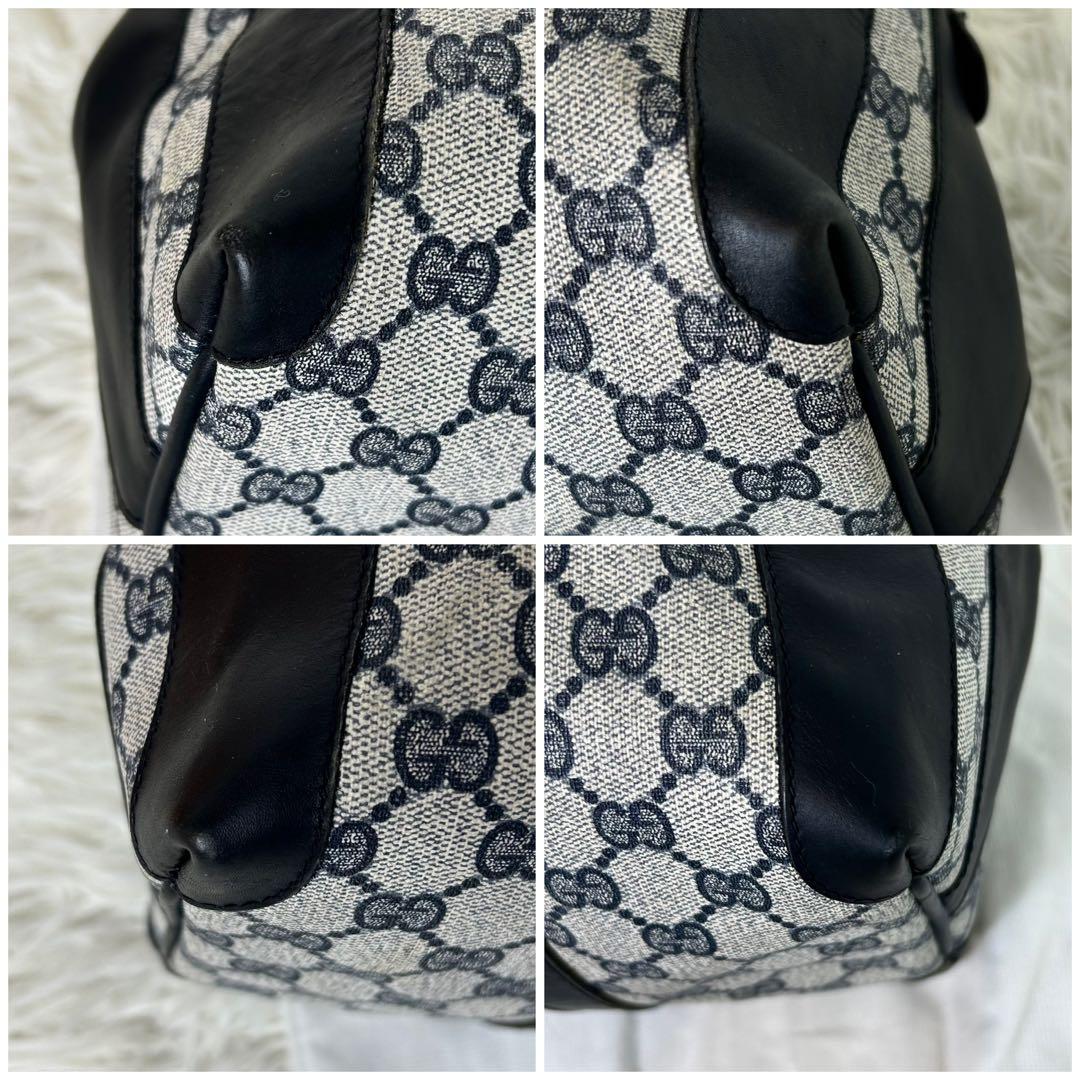 美品 GUCCI バンド ボストンバッグ gg シェリー PVC ネイビー大容量