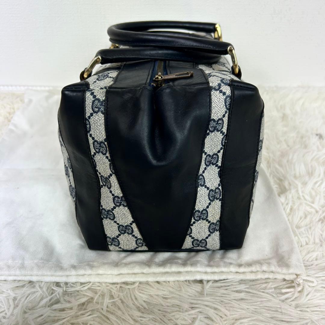 美品 GUCCI バンド ボストンバッグ gg シェリー PVC ネイビー大容量
