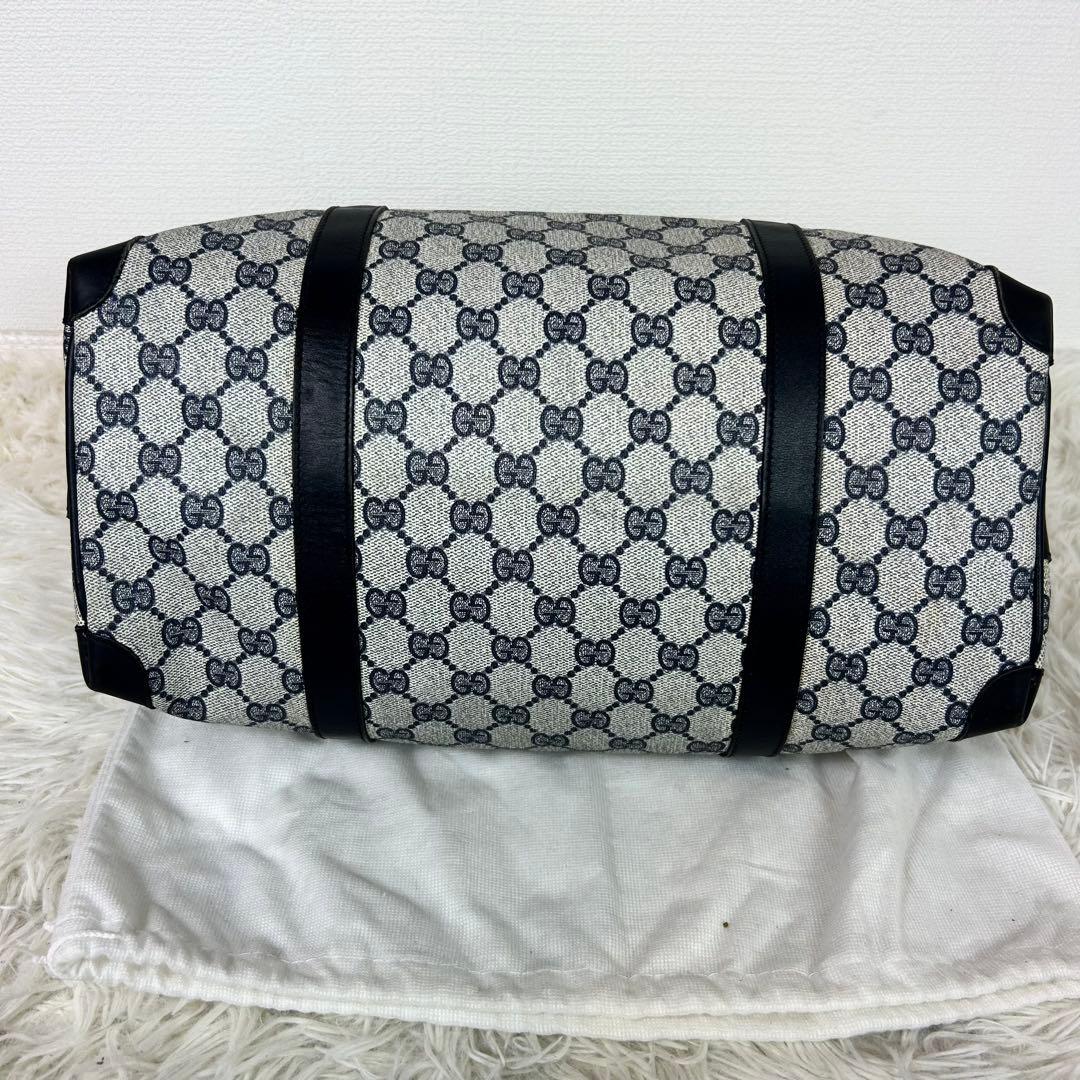 美品 GUCCI バンド ボストンバッグ gg シェリー PVC ネイビー大容量