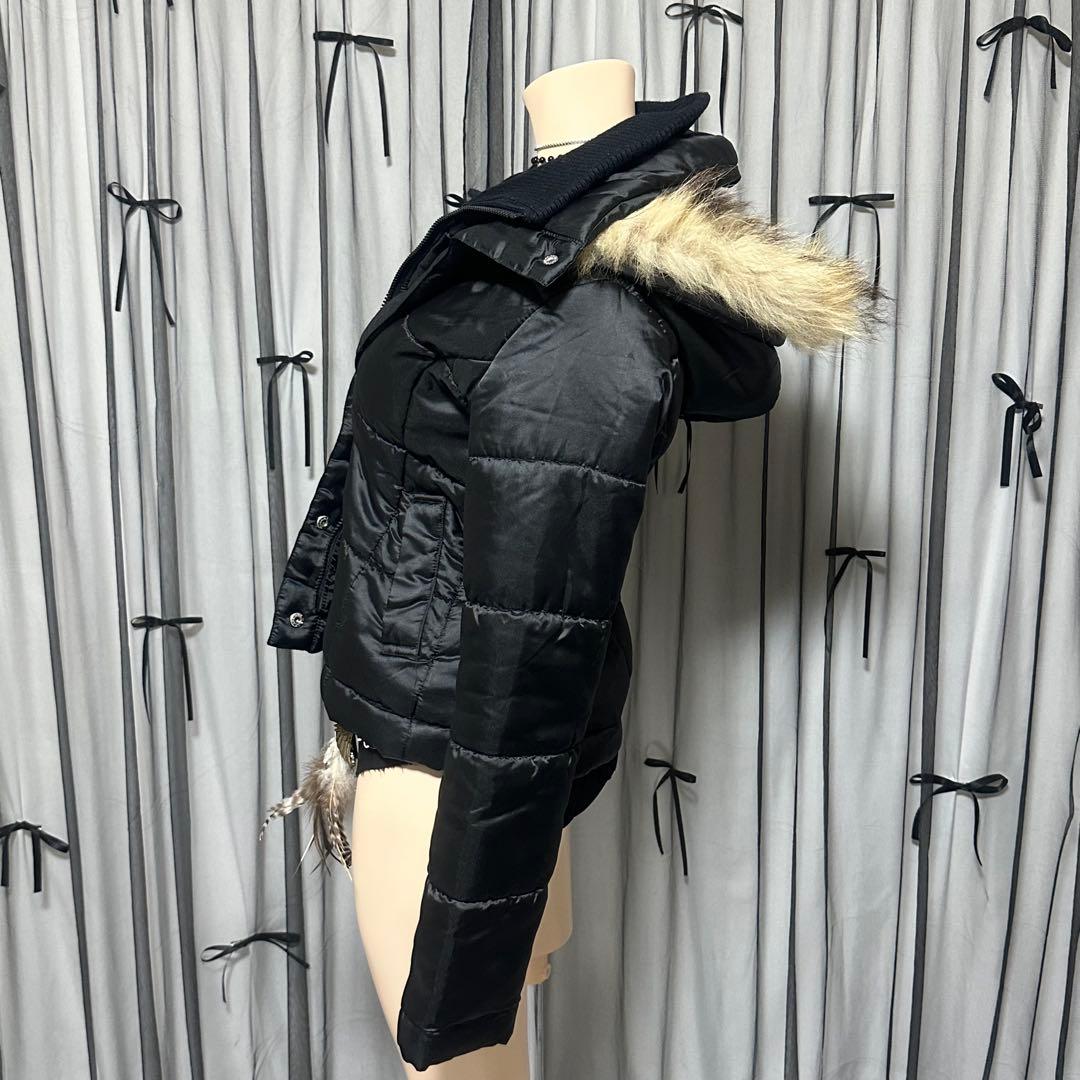 平成ギャル y2k　光沢　リアルファー付きダウン　短丈　お兄系　グランジ　黒