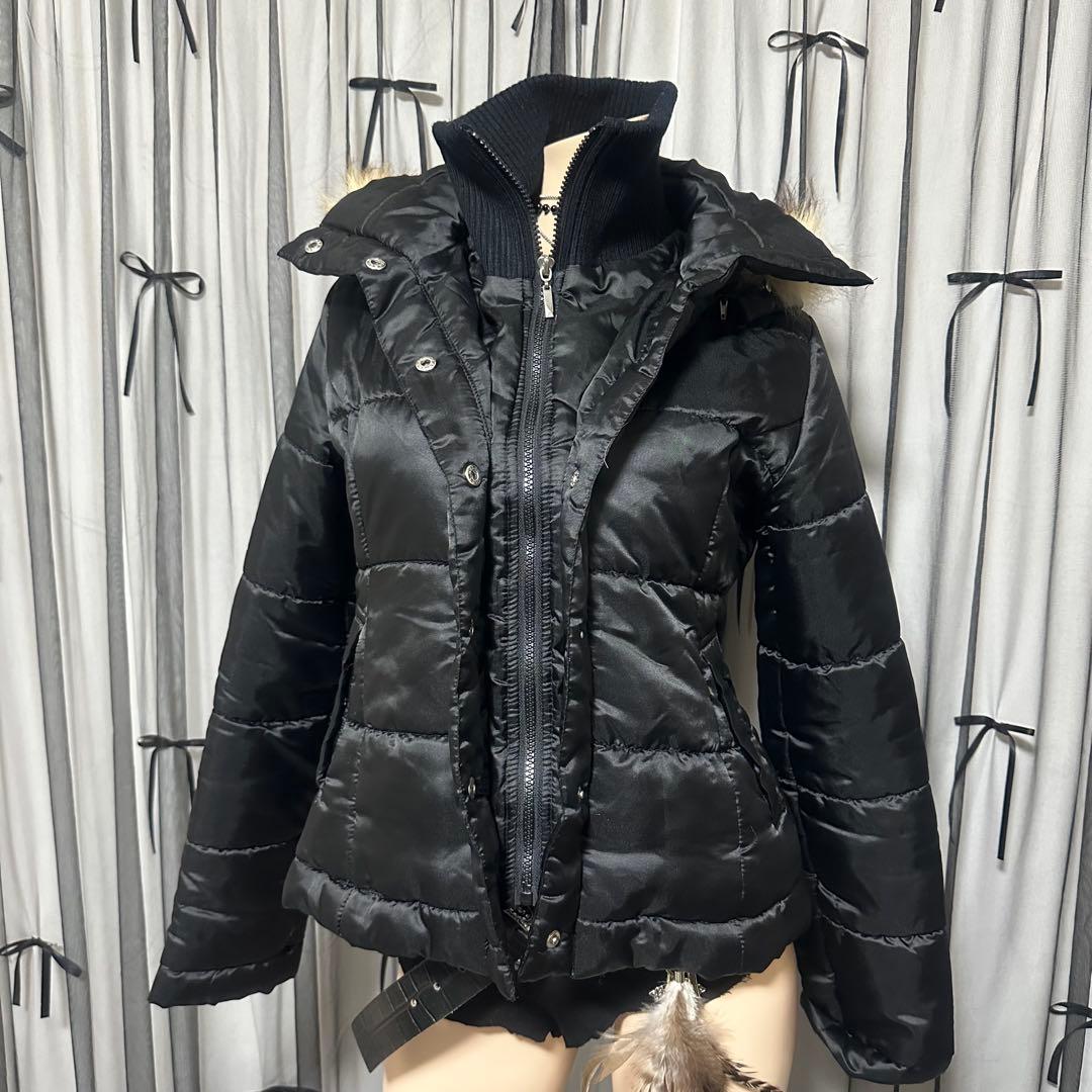 平成ギャル y2k　光沢　リアルファー付きダウン　短丈　お兄系　グランジ　黒