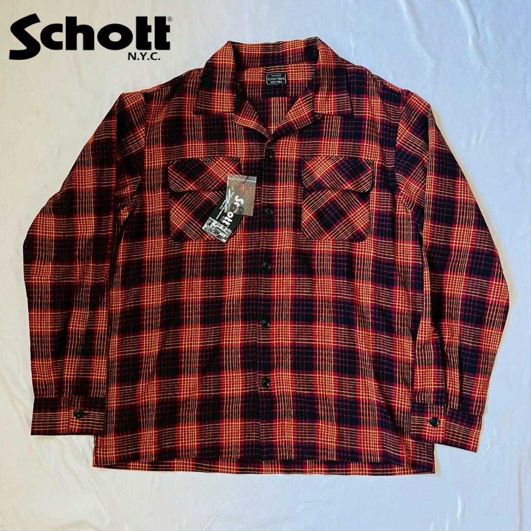 【未使用品】SCHOTT BROS ショット オープンカラー ネルシャツ L