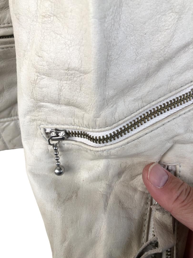 [訳あり] 新品 Schott ダブルライダースレザージャケット アイボリー/M