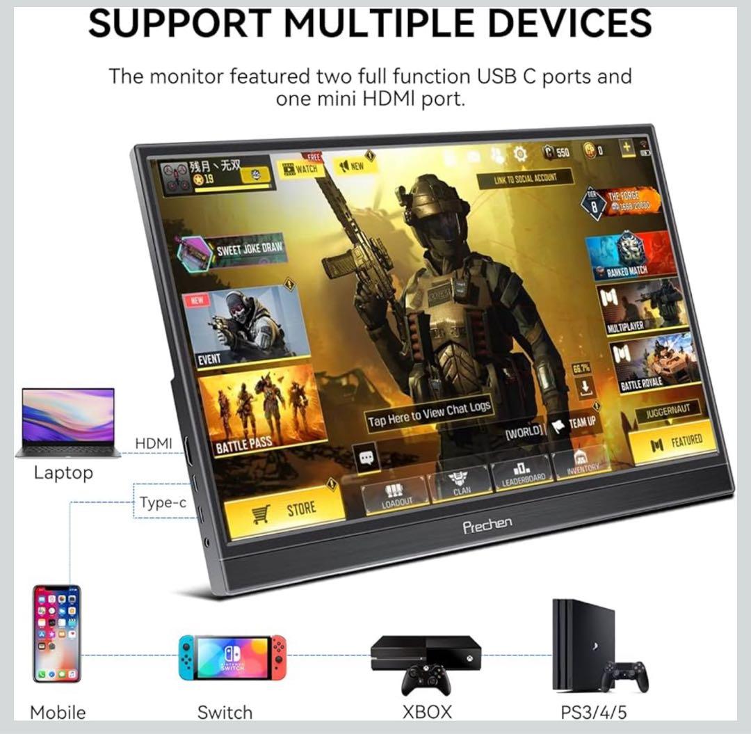 モバイル モニター タッチ スクリーン、15.6 インチ USBC ポータブル