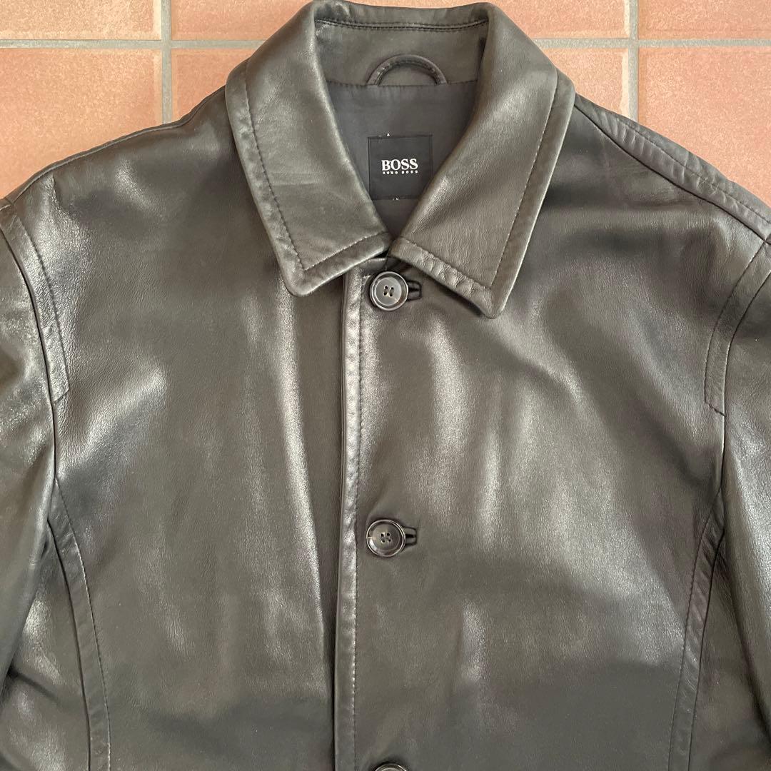 【超美品】HUGO BOSS ヒューゴボス 最高級 ラムレザー　ハーフコート