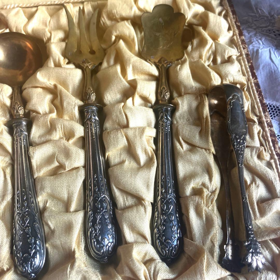 フランスアンティークサービングセット 箱入り ミネルヴァ　純銀シルバープレート