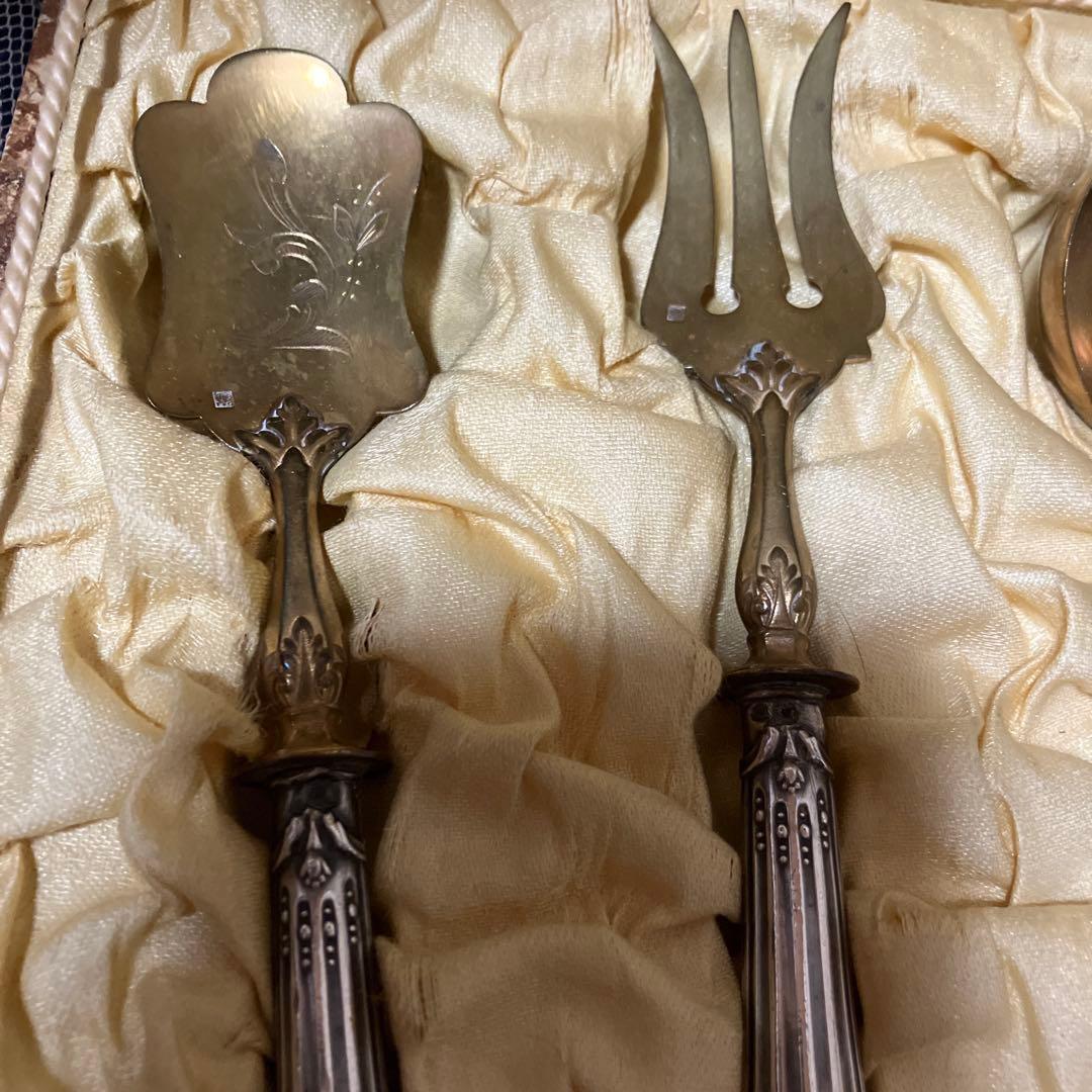 フランスアンティークサービングセット 箱入り ミネルヴァ　純銀シルバープレート