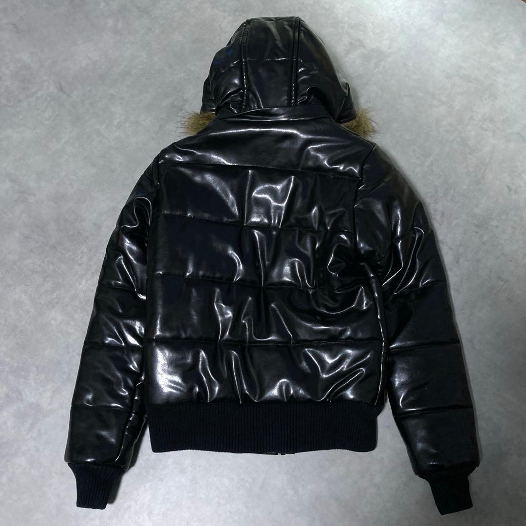 トミーガール y2k フェイクレザージャケット 中綿 光沢 3way 黒 S