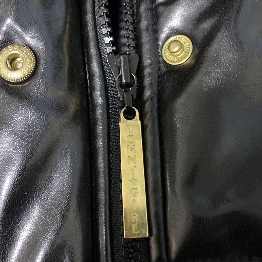 トミーガール y2k フェイクレザージャケット 中綿 光沢 3way 黒 S