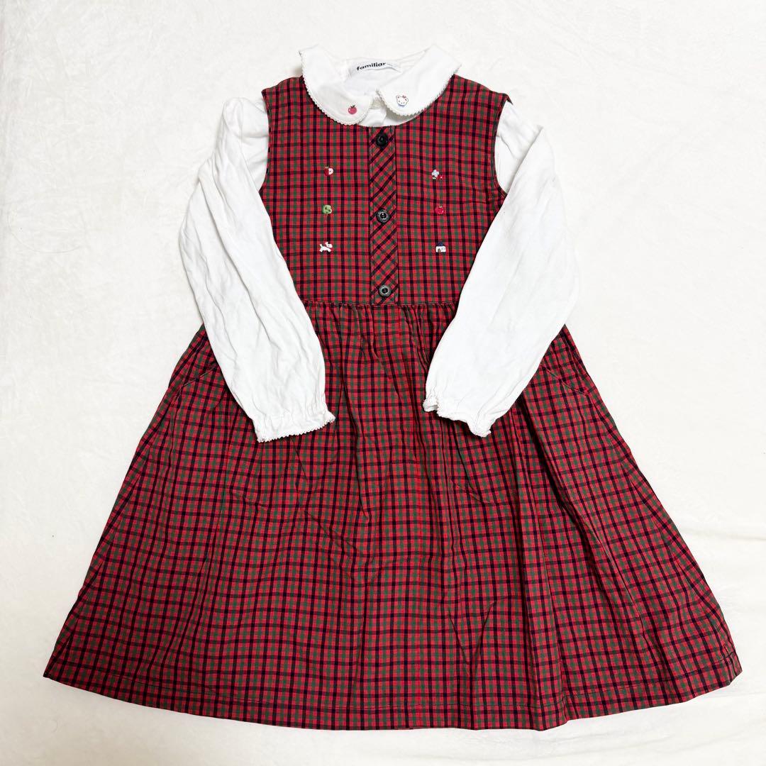 現行美品/familiarファミリア/シャツチェックワンピースジャンパースカート