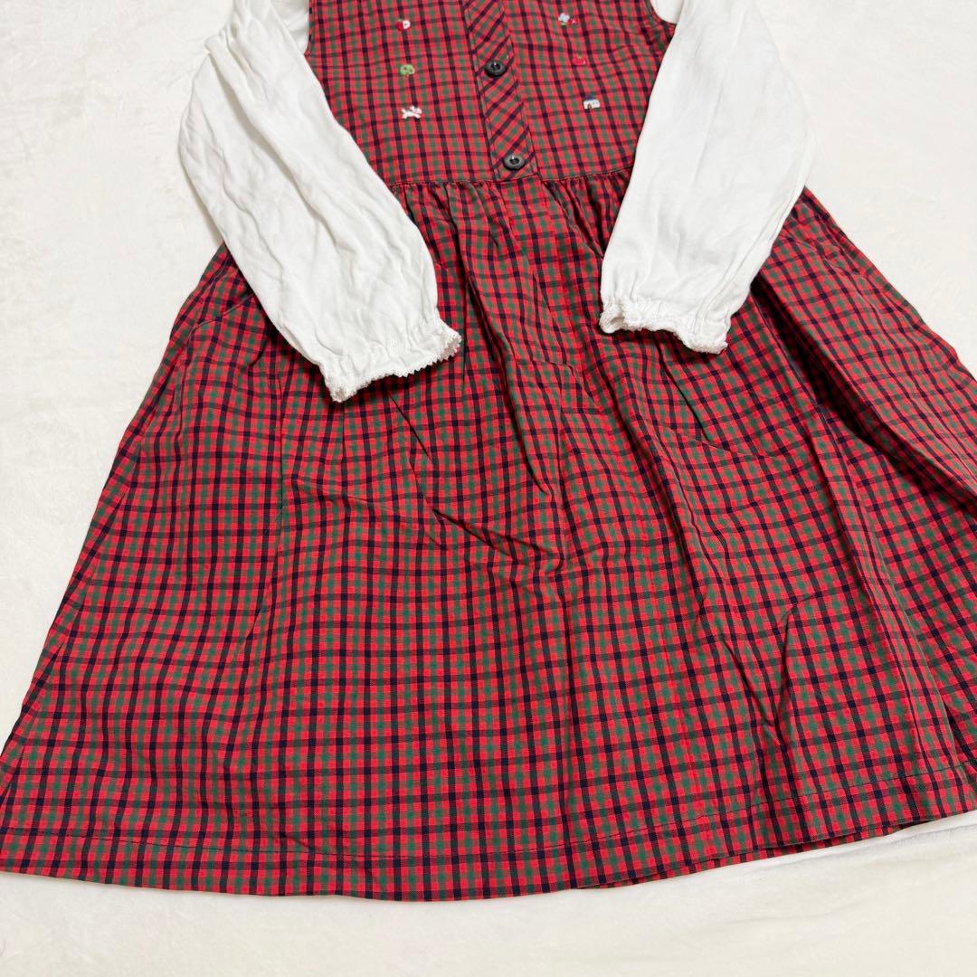 現行美品/familiarファミリア/シャツチェックワンピースジャンパースカート