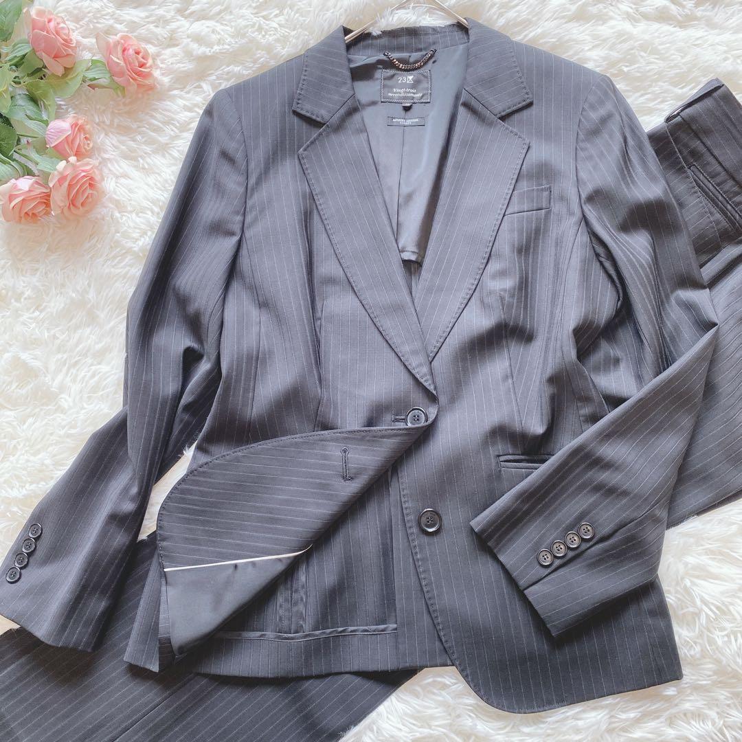 【44/46】23区（ニジュウサンク）パンツスーツ　大きいサイズ　ストライプ