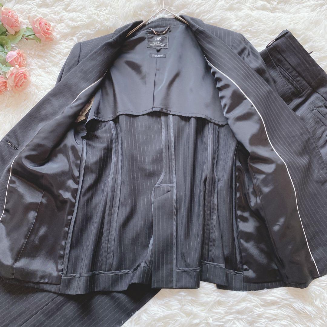 【44/46】23区（ニジュウサンク）パンツスーツ　大きいサイズ　ストライプ