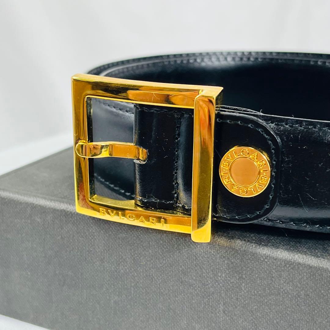 Bvlgari ブルガリ　黒レザーベルト 金色バックル　ユニセックス