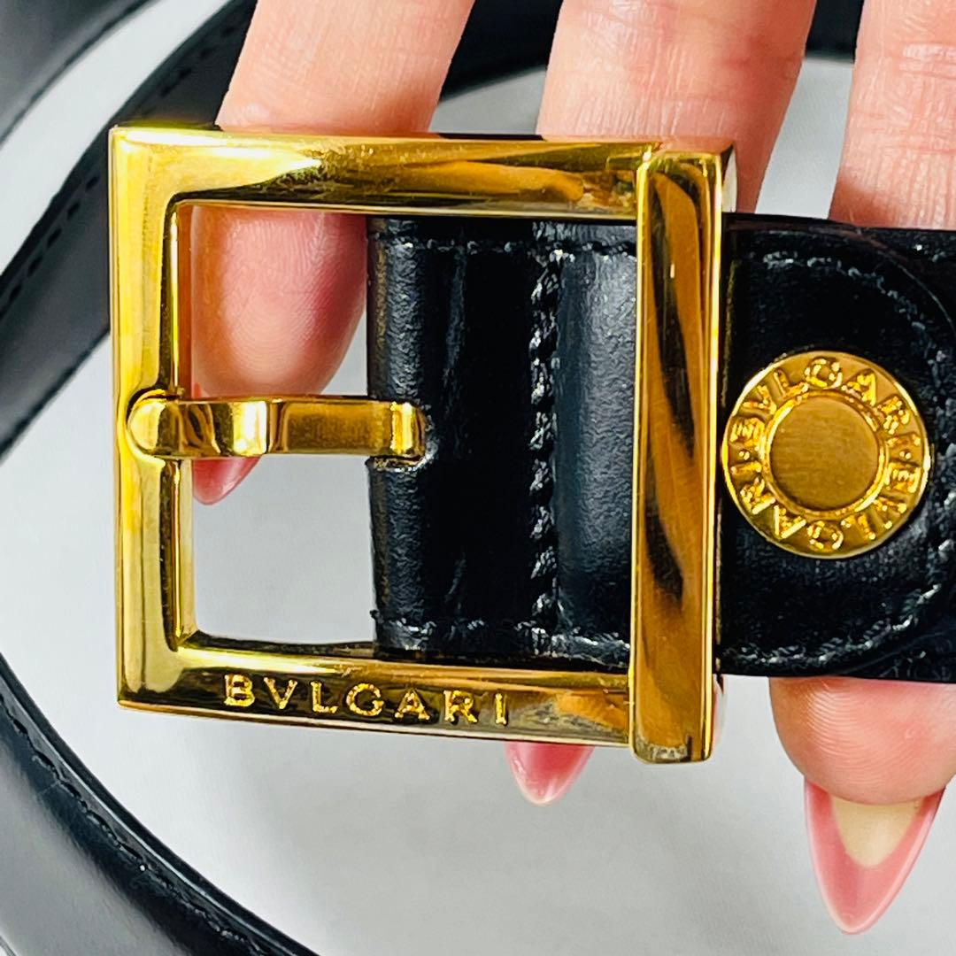 Bvlgari ブルガリ　黒レザーベルト 金色バックル　ユニセックス