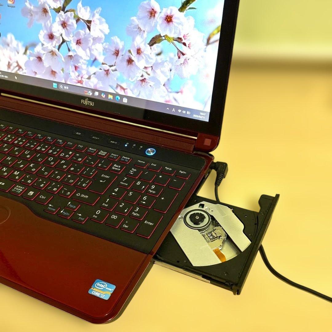 ✨️富士通の赤いノートPC/Corei7/Win11/DVD付/特大HDD1TB