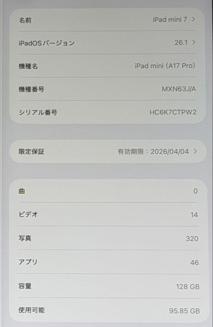 美品 Apple iPad mini (第7世代) Wi-Fi 128GB