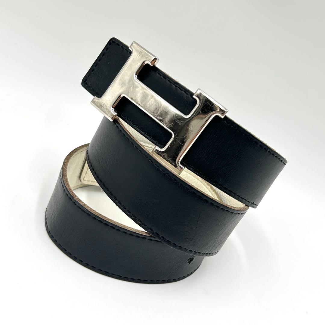 タピタピ様エルメス✨Hベルト ネイビー ホワイト シルバー金具 H刻印