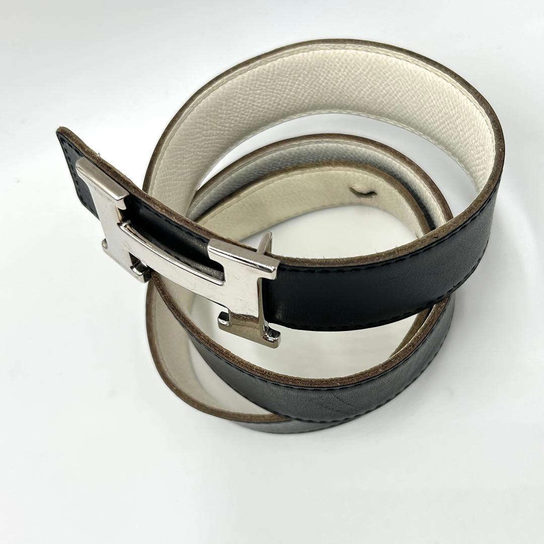 タピタピ様エルメス✨Hベルト ネイビー ホワイト シルバー金具 H刻印