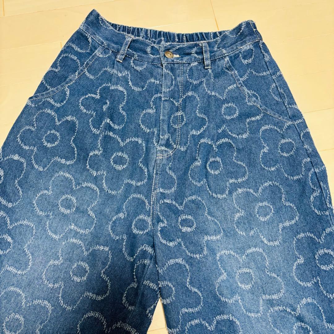 【完売品】ScoLar スカラー　花 ジャガードデニムパンツ ワイドパンツ