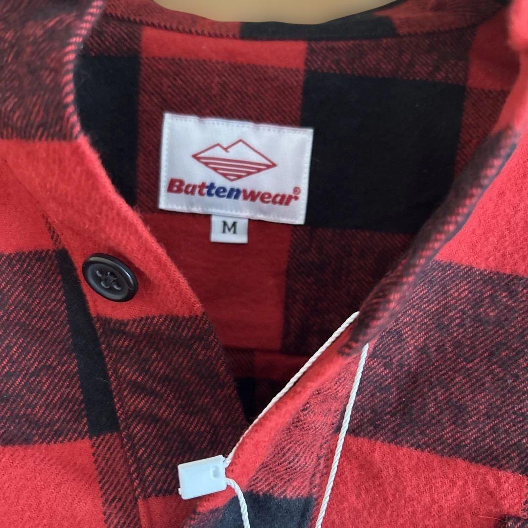 Battenwear レッド・ブラックチェック プルオーバーネルシャツ