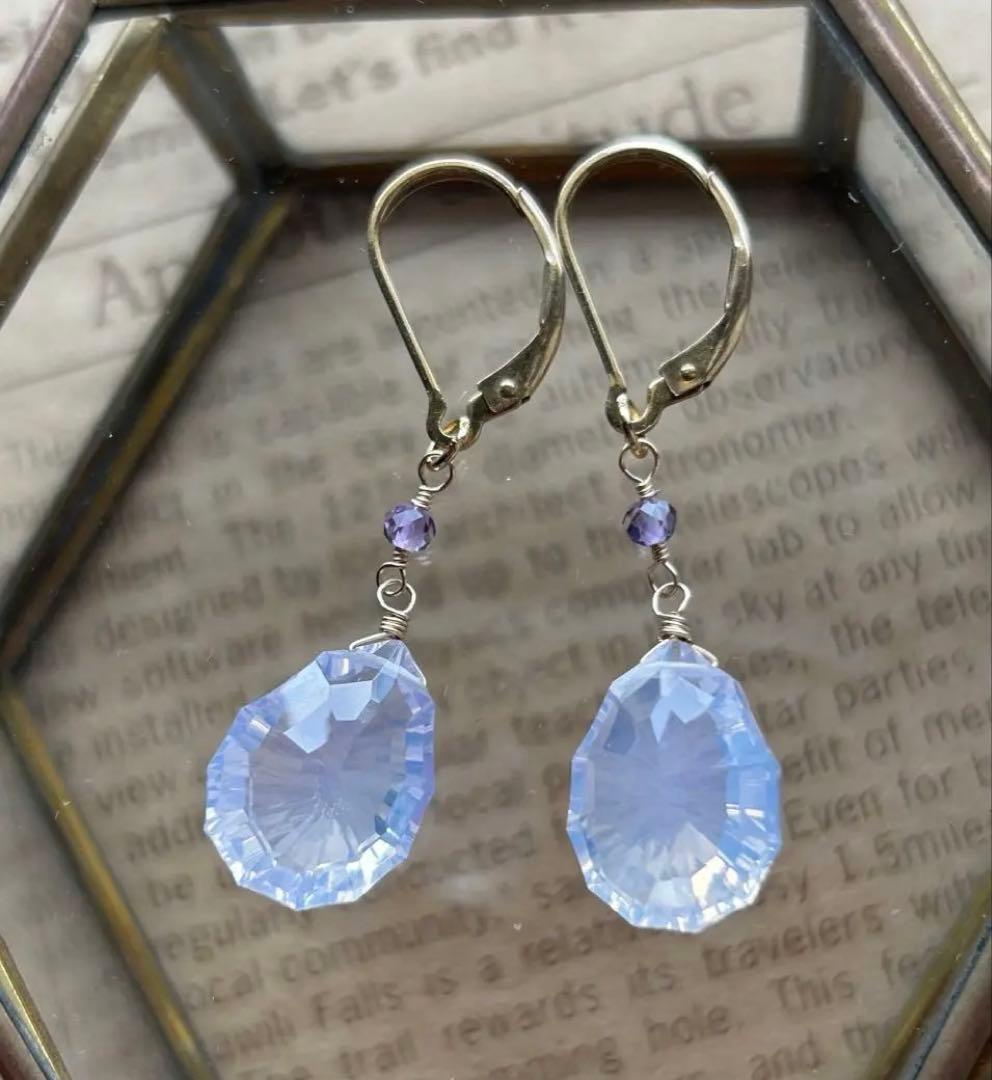 高品質スコロライトコンケーブカット＆宝石質アメジストのピアスチャーム他14kgf