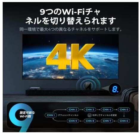 ワイヤレス4K無線HDMI送受信機 120m長距離転送安定 技適認証 9CH対応
