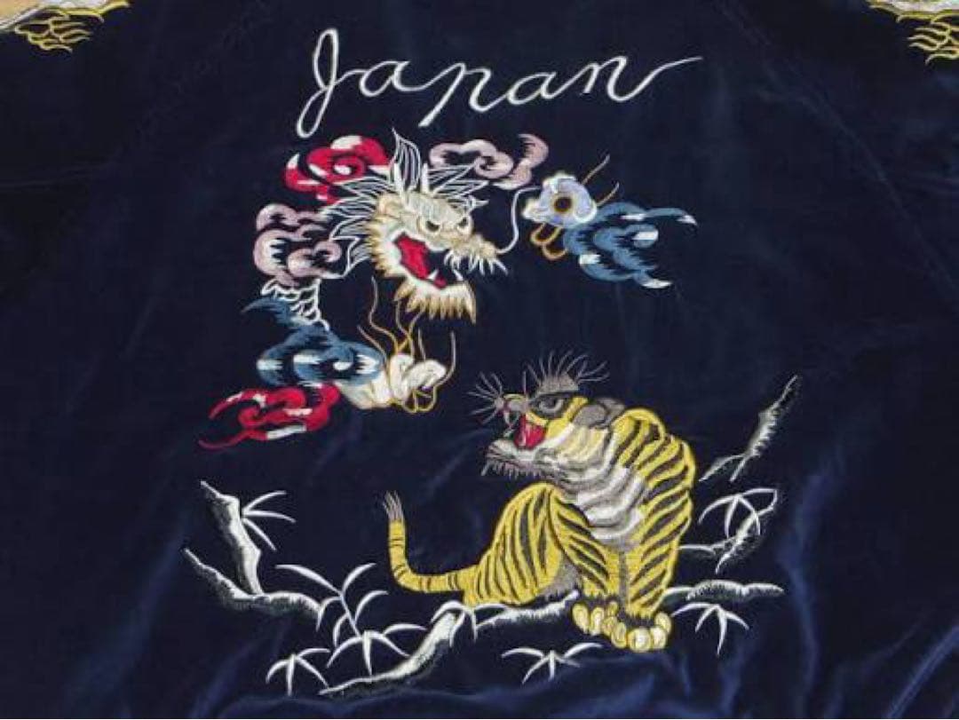 刺繍ドラゴン虎スカジャン ネイビー