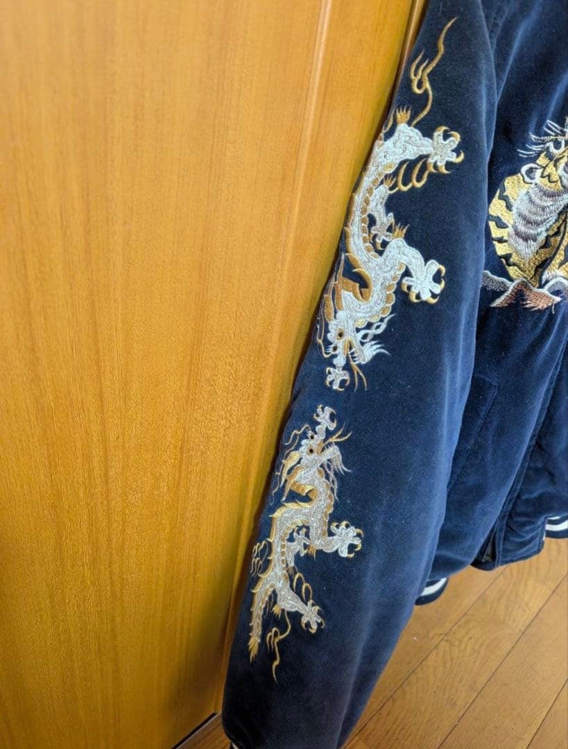 刺繍ドラゴン虎スカジャン ネイビー