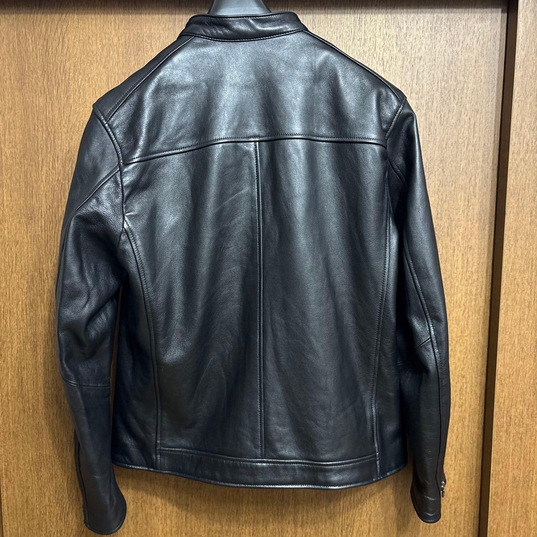 [ナノ・ユニバース] バンドカラー レザー シングル ライダースジャケット