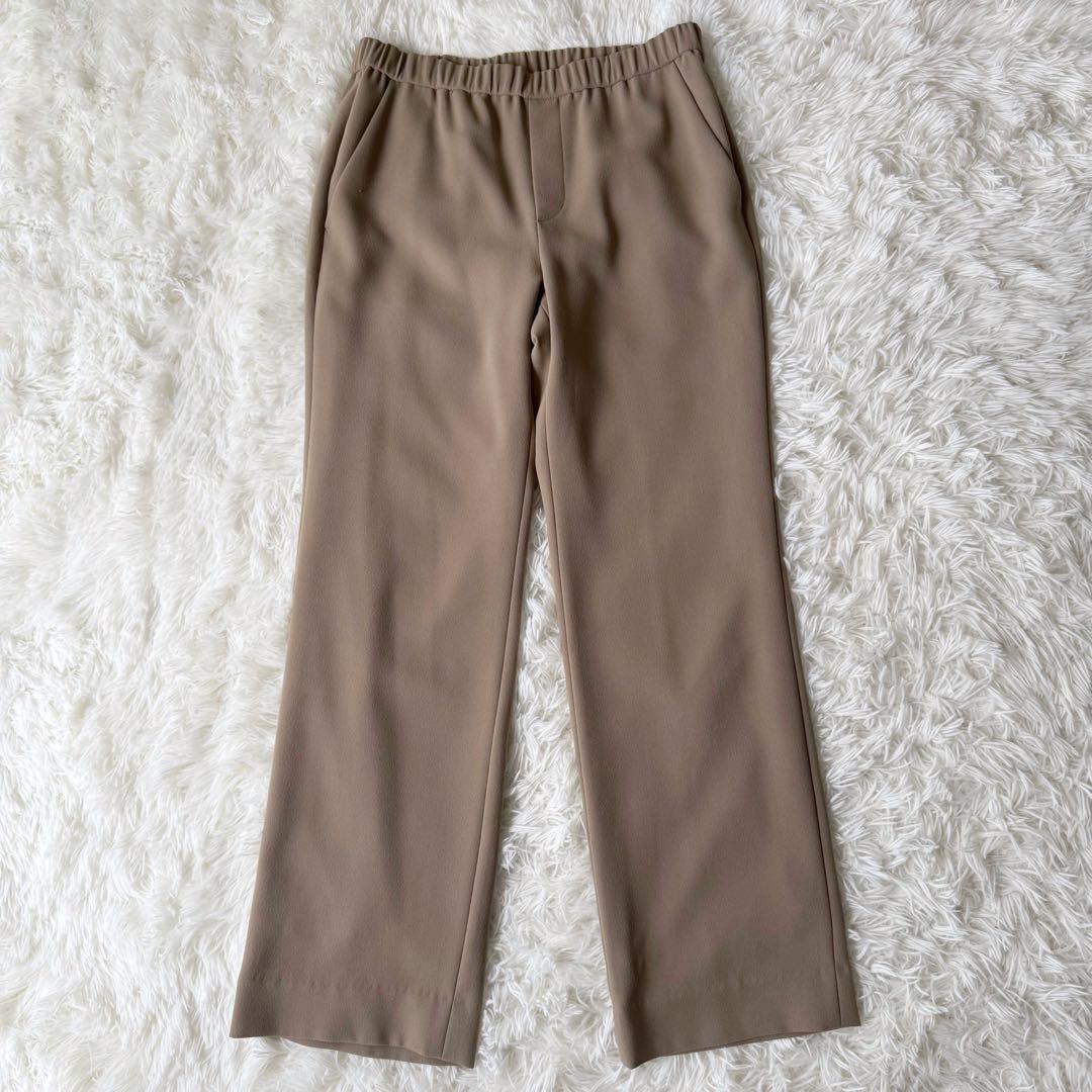 美品 現行 洗える インディヴィ ノーカラー スーツセットアップ ベージュ 38