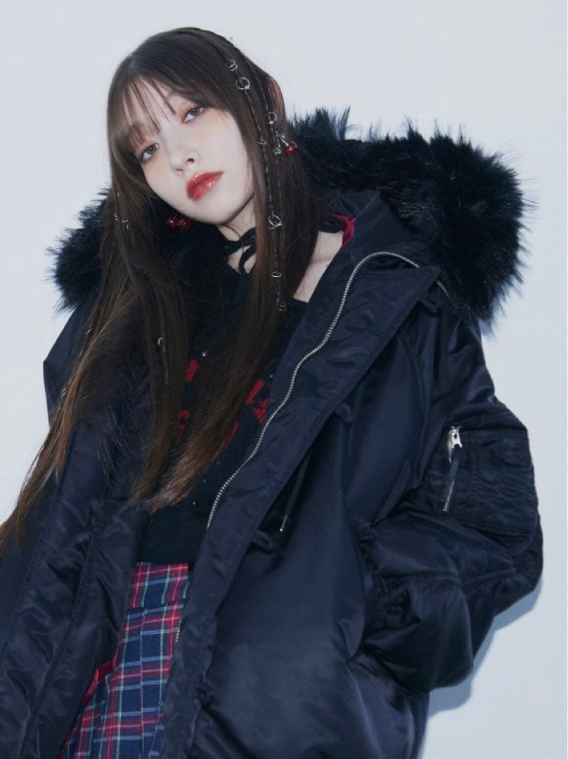 完売 jouetie ルーズ N-2B ブルゾン ファーフード付き M ナイロン