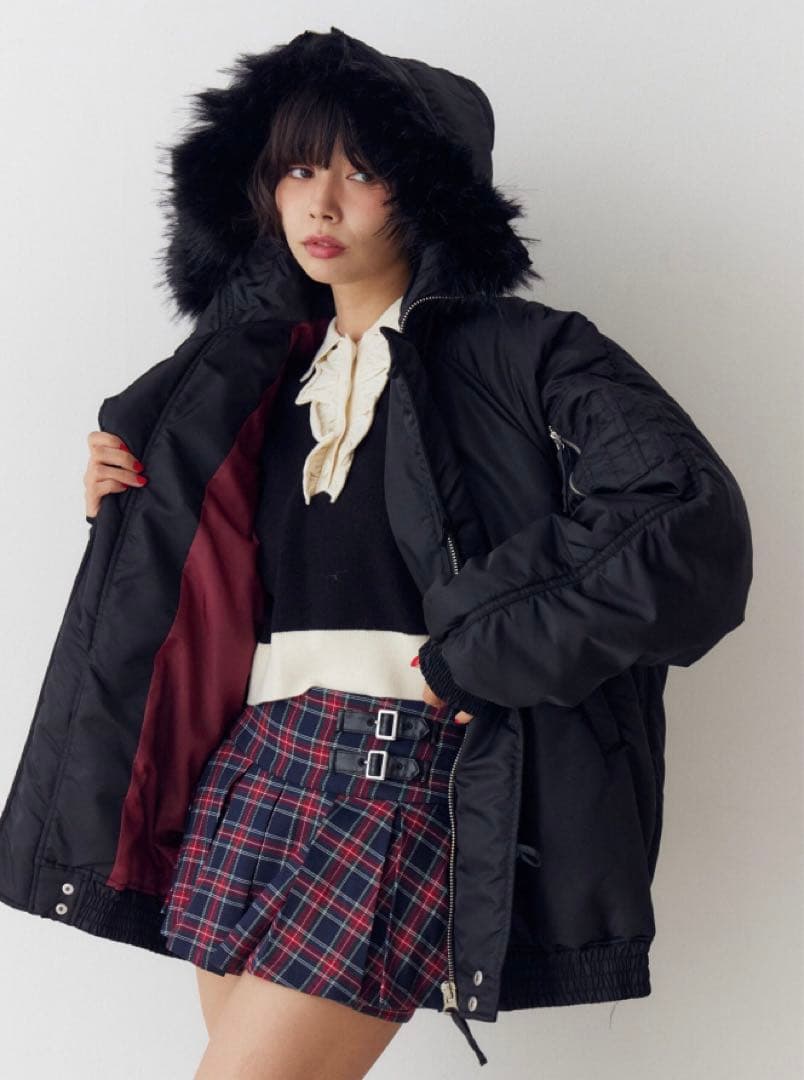 完売 jouetie ルーズ N-2B ブルゾン ファーフード付き M ナイロン