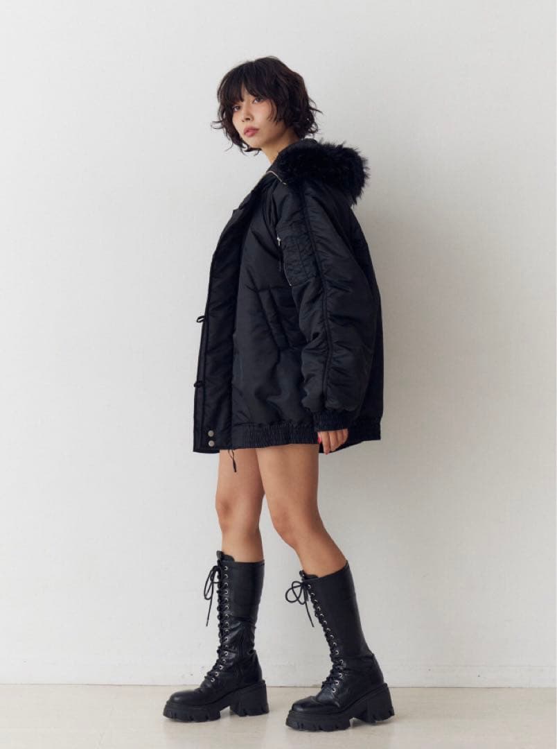 完売 jouetie ルーズ N-2B ブルゾン ファーフード付き M ナイロン