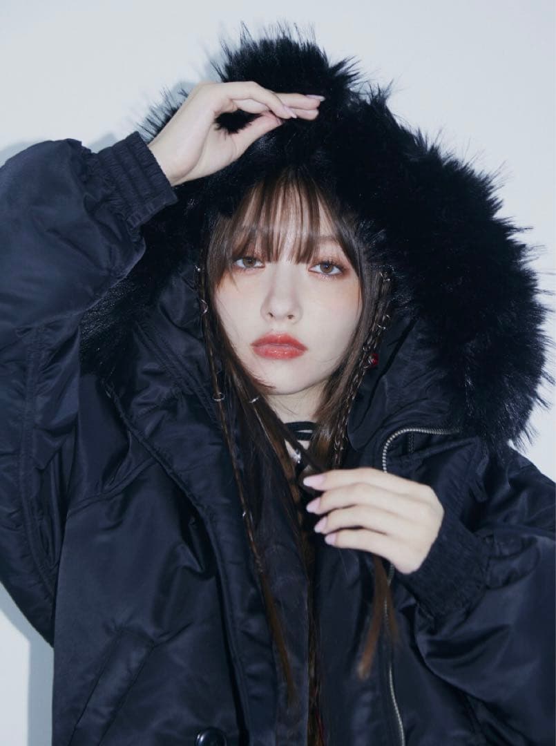 完売 jouetie ルーズ N-2B ブルゾン ファーフード付き M ナイロン