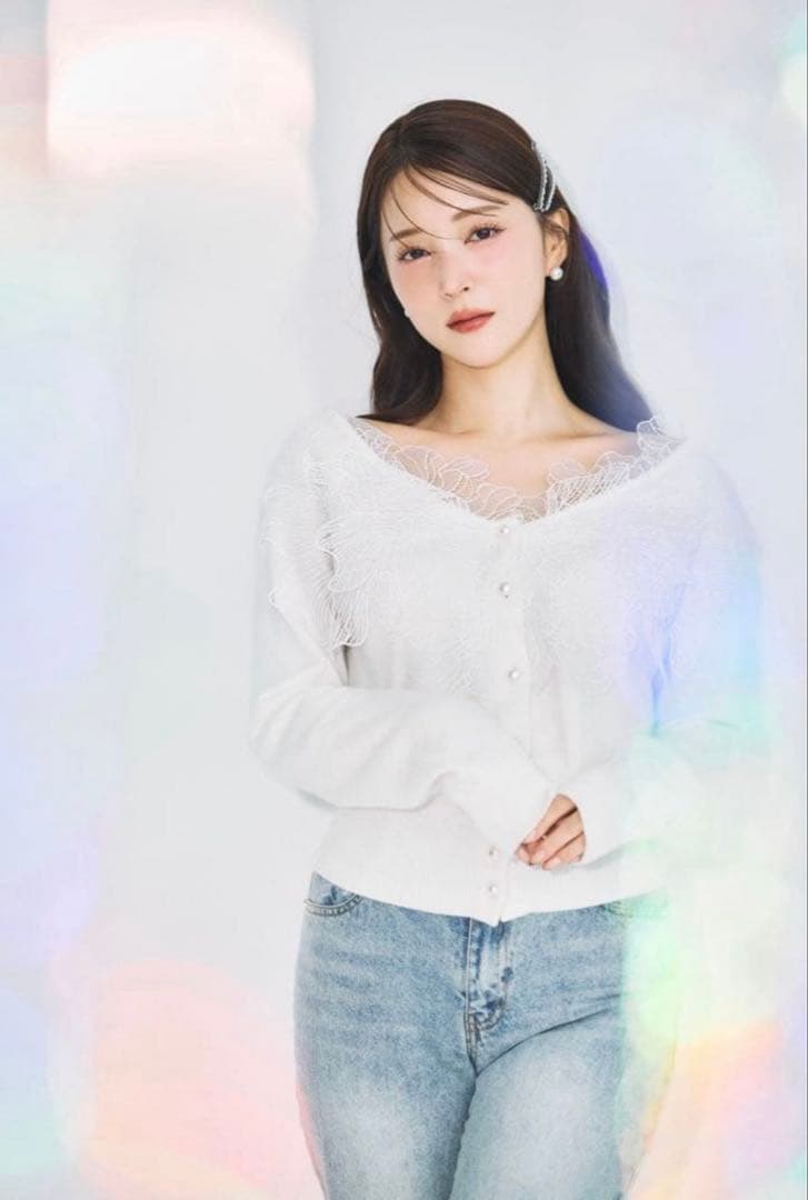 【新品タグ付き】polaura レースフリルカーディガン ホワイト