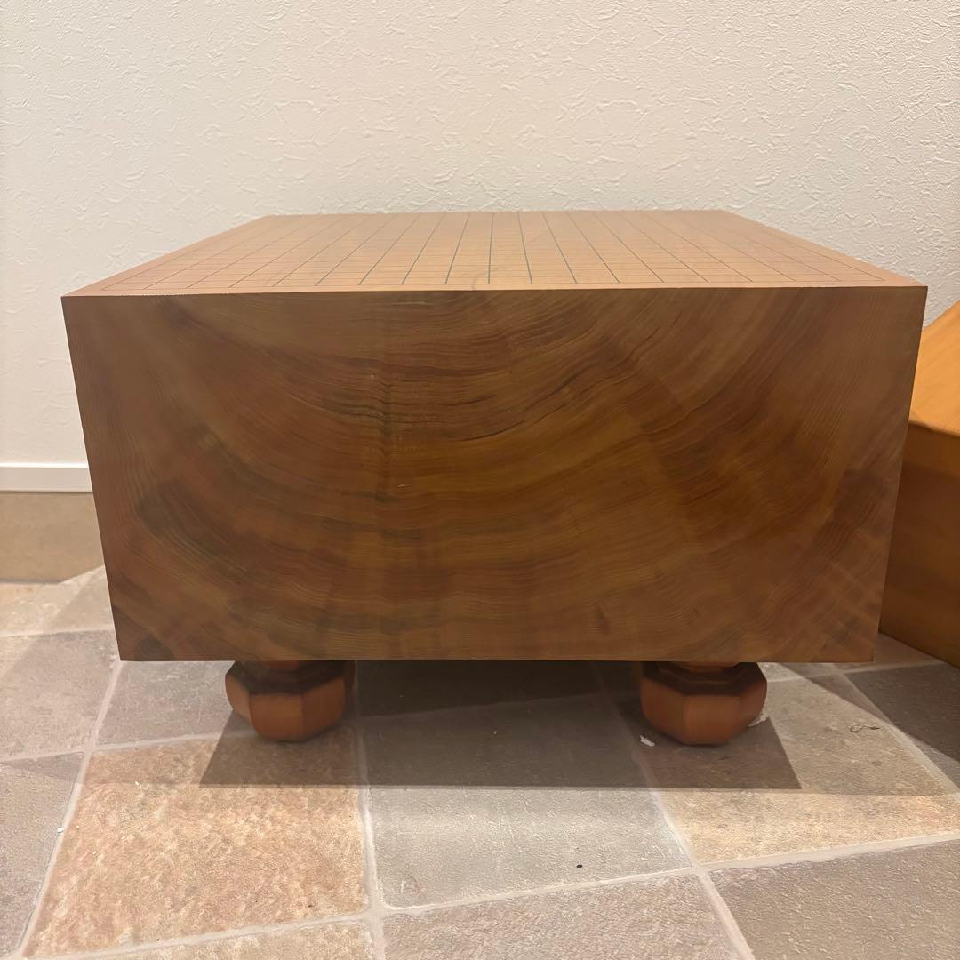 稀少！木製天然木 本榧 柾目 一枚物 脚付 碁盤 桐盤覆付厚21cm検囲碁本榧