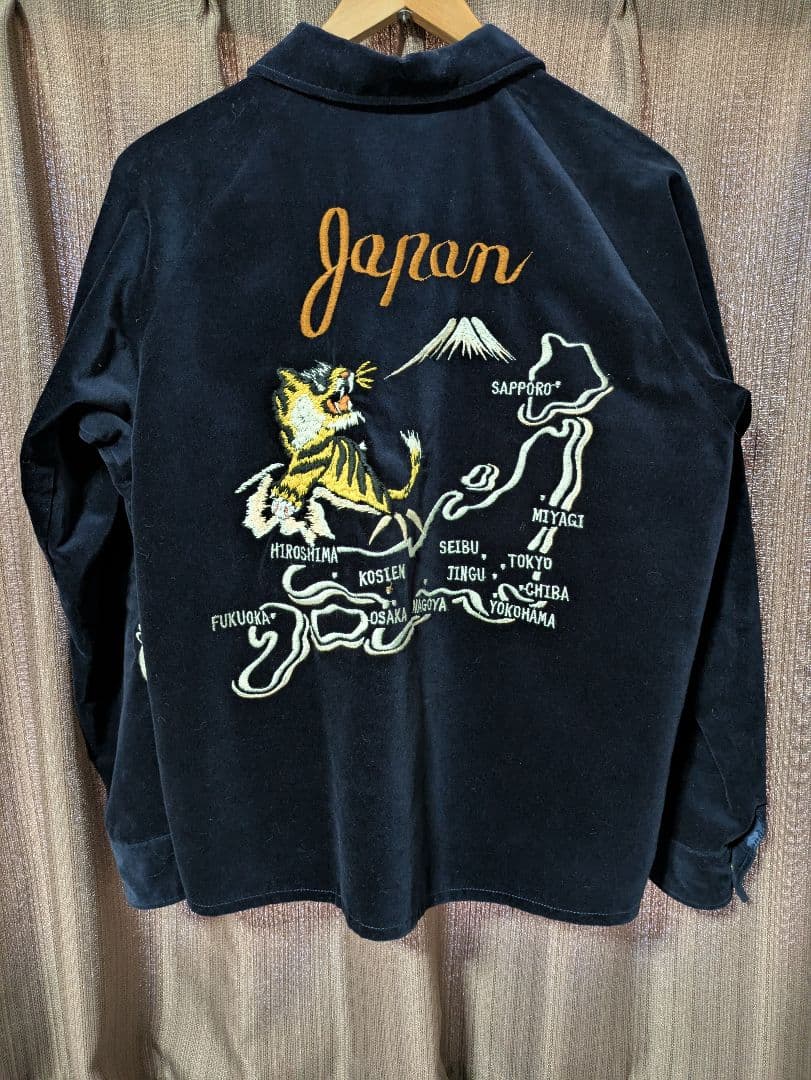 ネイビー 別珍 襟付 ベトジャン スカジャンスーベニアジャケット豪華刺繍多数 M