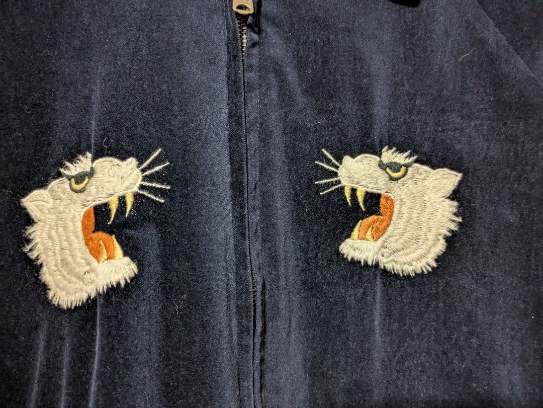 ネイビー 別珍 襟付 ベトジャン スカジャンスーベニアジャケット豪華刺繍多数 M