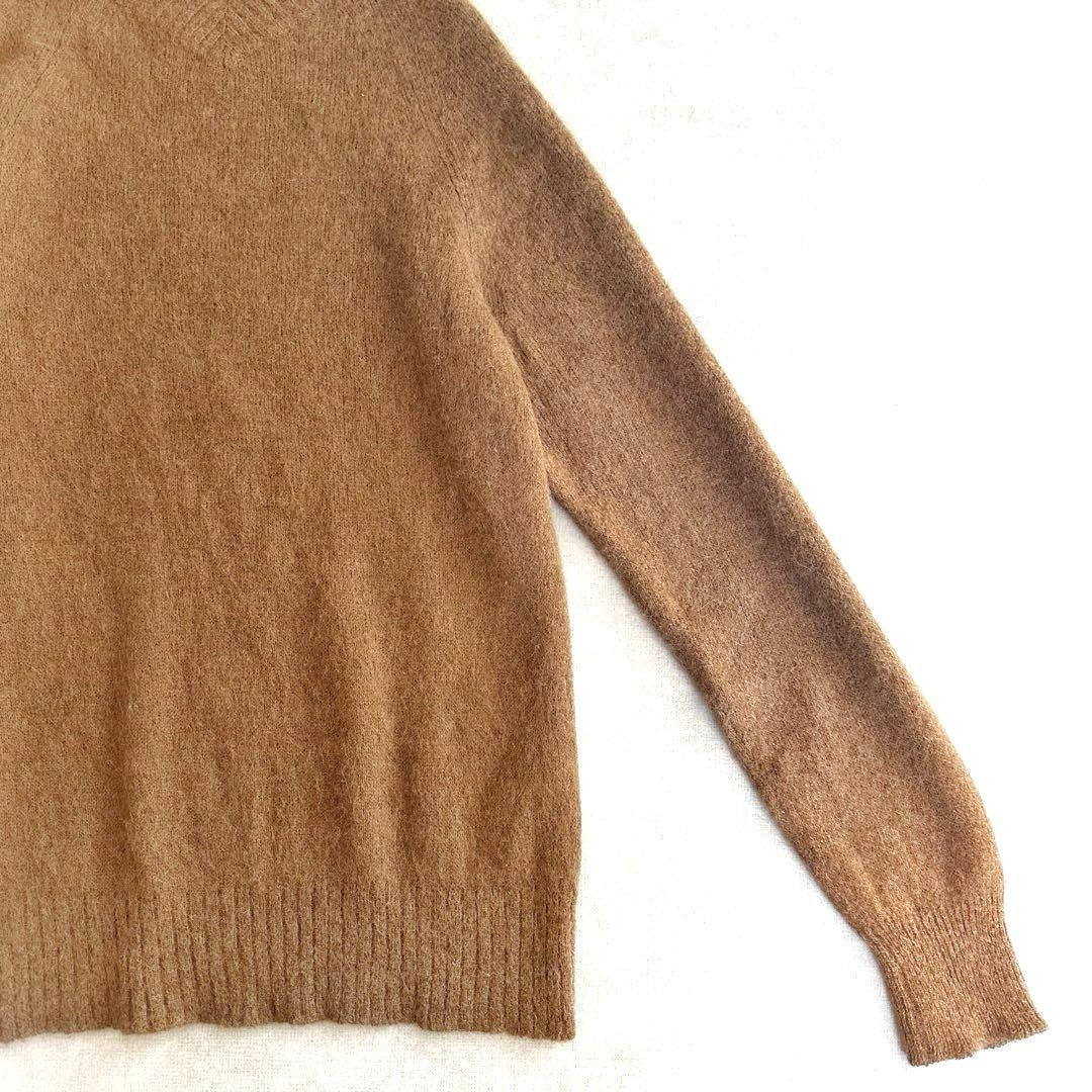 美品▲ATON エイトン//ベビーアルパカウールVネックニット▲キャメルブラウン