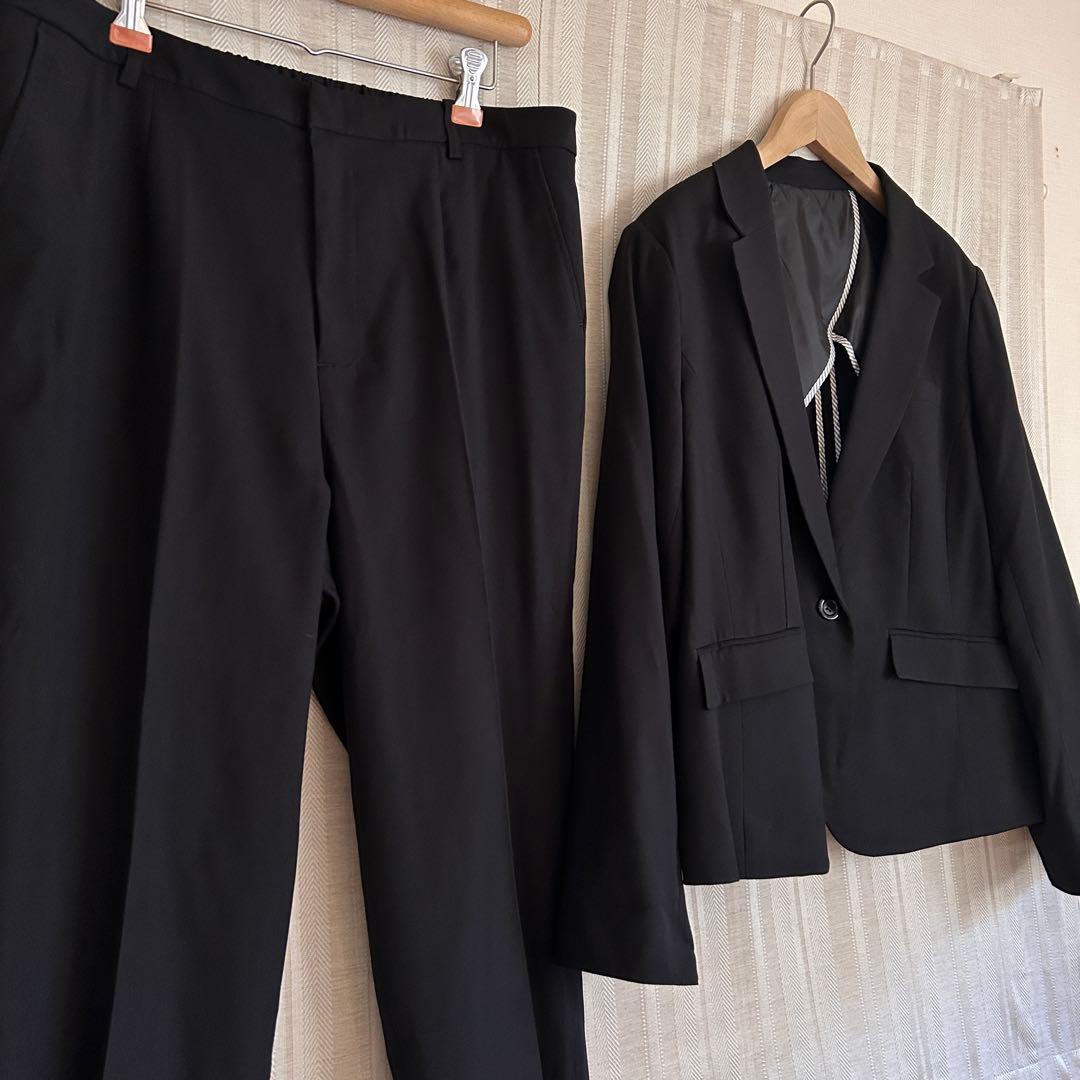 大きいサイズ19号TOPVALU 洗える！黒ストレッチテーパードパンツスーツ