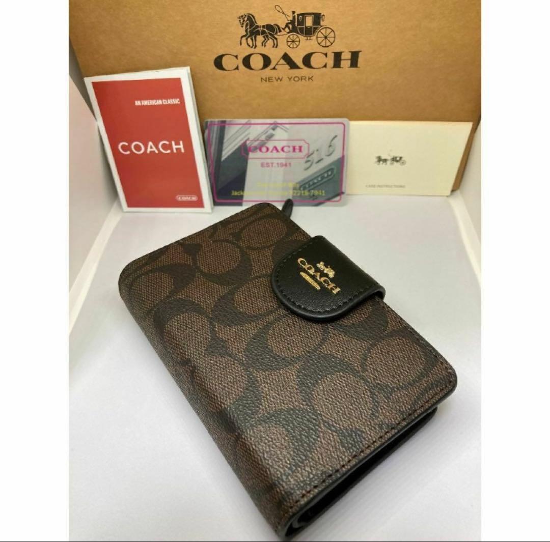 COACH　コーチ　C0082　二つ折り財布　ラグジュアリー　ブラウン×ブラック
