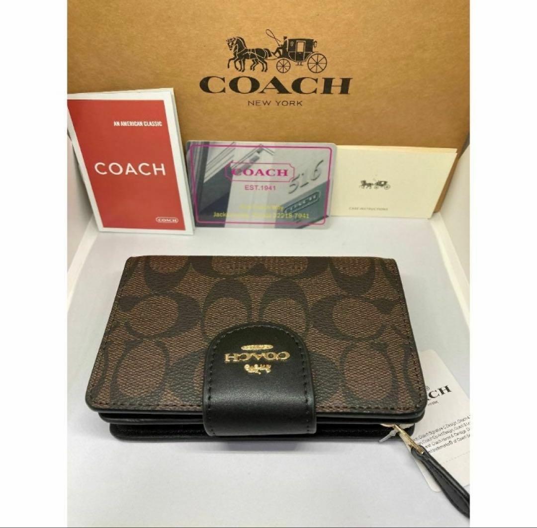 COACH　コーチ　C0082　二つ折り財布　ラグジュアリー　ブラウン×ブラック