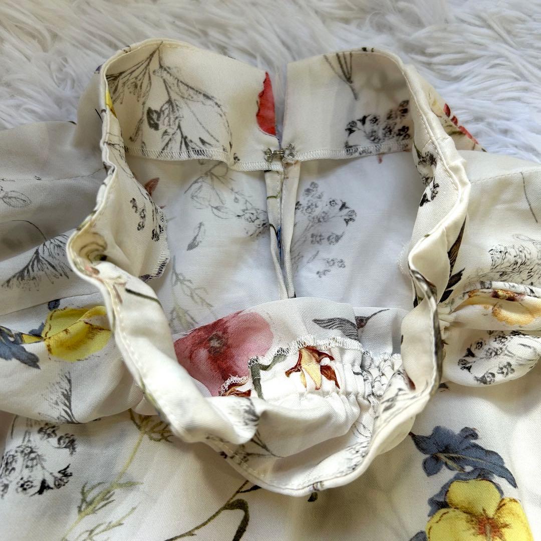 美品 トゥモローランド ボタニカルバードプリント ハイネック ギャザー ブラウス